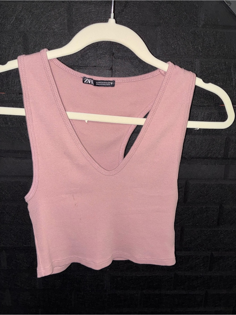 Zara Dusty Pink Ribbed V-Neck Crop Tank